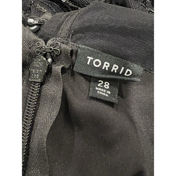 Torrid Illusion Sleeve Skater Dress Sequin Fringe Black Flapper Midi Size 28 - Picture 13 of 15